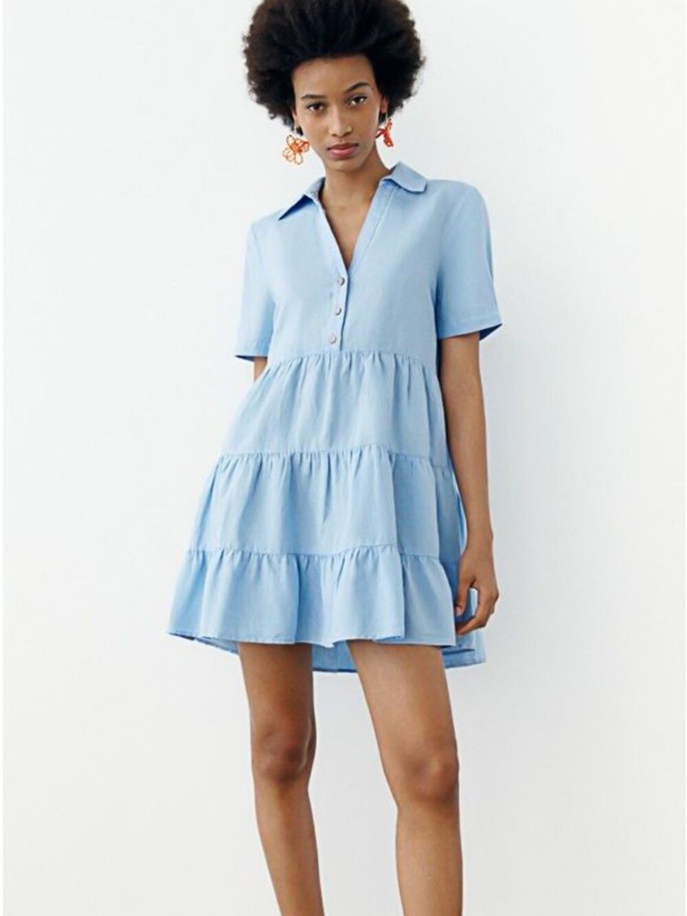 Zara linen blend tiered dress Size Small